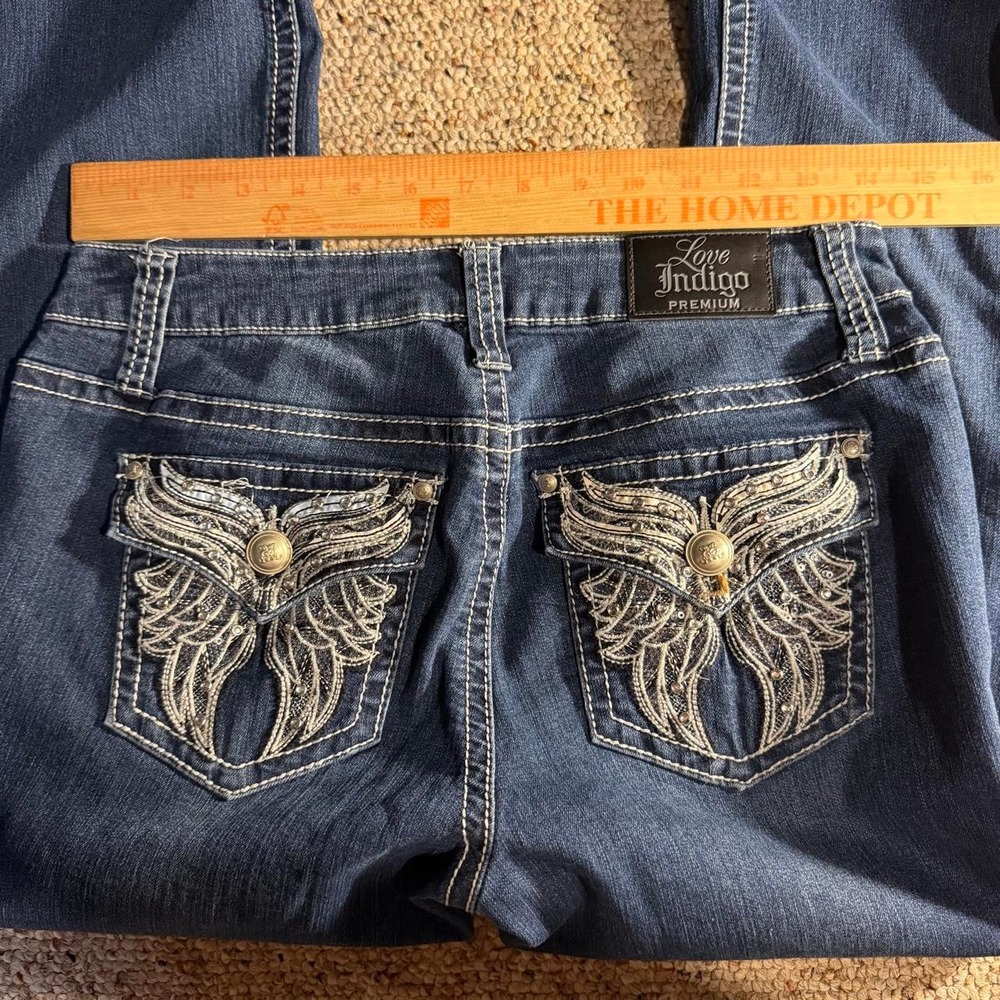 Love Indigo Low Rise Premium Embellished Bootcut Jeans Women's Size 6 Y2K Bling - Picture 4 of 7